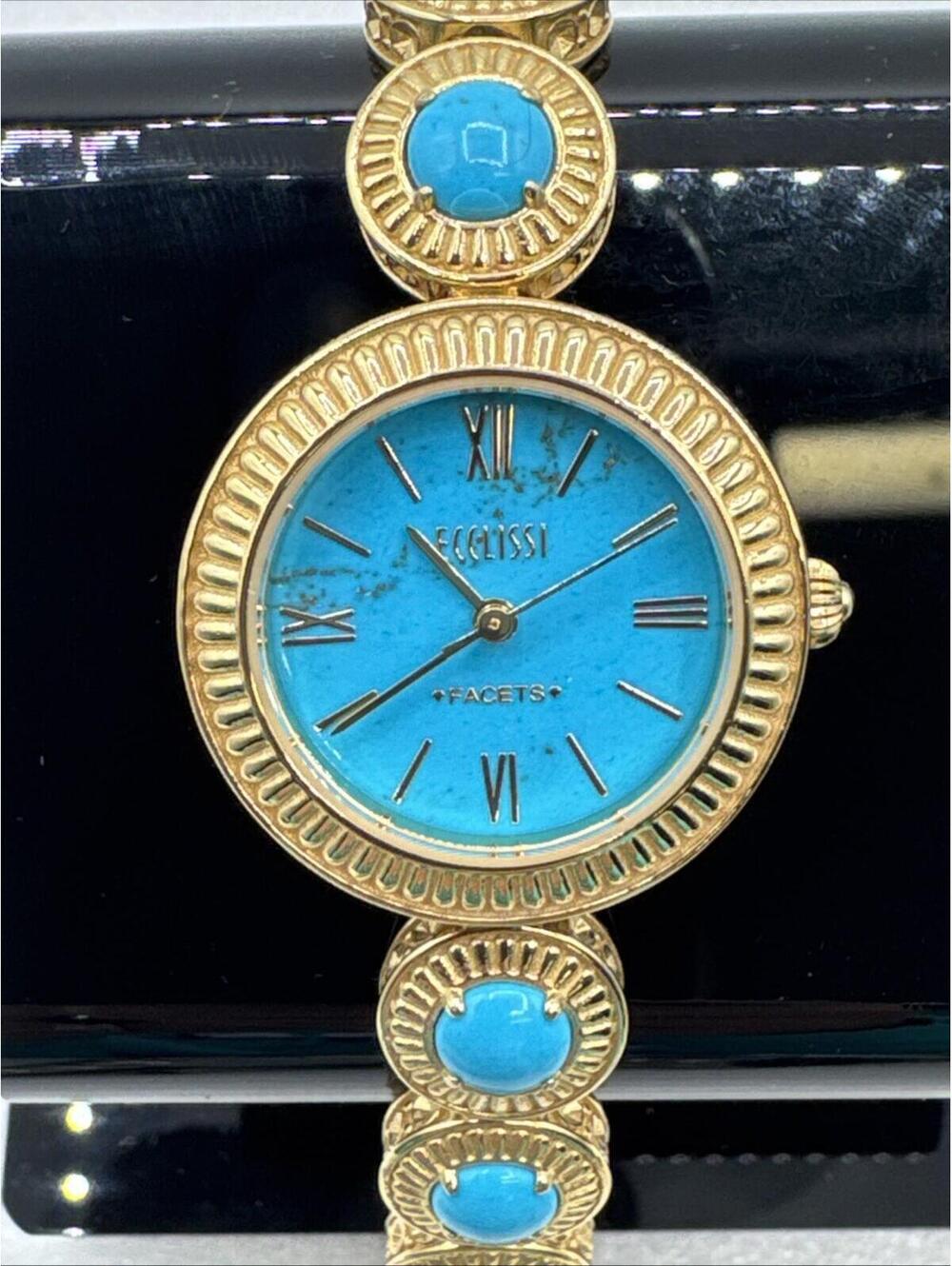 Ecclissi Watch 75686 Bracelet Turquoise Gold Facets New Battery